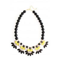 Neon Flower Black Beads Statement Necklace